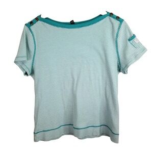 Lauren Jeans Co Ralph Lauren Teal Striped Boat Neck  Top XL Nautical Pickleball